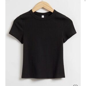 Black Ribbed Short Sleeve Top